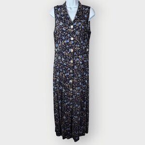 T & Co. Maxi Shirt Dress | 12 | Blue Floral Open Back | 90s Friends Phoebe